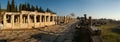 Panorama of the ruins of the ancient city, shot at sunset against the blue sky