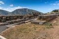 Panorama and Ruins of Ancient Greek archaeological site of Delphi, Greece Royalty Free Stock Photo