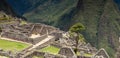 Panorama ruins of the city and Machu Picchu, Peru, close-up.