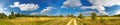 Panorama rural summer landscape with a road,field and forest.