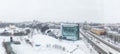 Panorama of the Russian city of Kirov from a height on a winter day