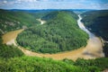 Panorama of Saarschleife loop in Saarland, Germany Royalty Free Stock Photo