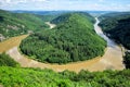 Panorama of Saarschleife loop in Saarland, Germany Royalty Free Stock Photo