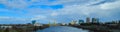 Panorama of the sacramento river near downtown with a sunset over the tower bridge Royalty Free Stock Photo