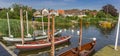 Panorama of sailing boats in Holm village of Schleswig