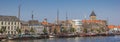 Panorama of sailing boats at the quay in Kampen