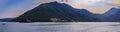 Panorama of Kotor Bay with Saint George island and man-made island with Our Lady of the Rocks in Montenegro at sunset Royalty Free Stock Photo