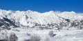 Panorama of Saint Martin de Bellevile, 3 Vallees ski resort in the Alps France Royalty Free Stock Photo