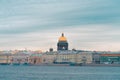 Panorama on Saint Isaac`s Cathedral. Distant View From River Neva. Beautiful Saint Petersburg At Any Season Royalty Free Stock Photo