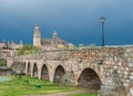 Panorama of Salamanka with Roman bridge, Spain Royalty Free Stock Photo