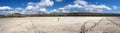 Panorama of a salt lake with a naked girl Royalty Free Stock Photo