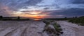 Panorama of a salt lake on steppe near the Azov sea on sunset