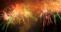 Panorama of salute, fireworks. Royalty Free Stock Photo