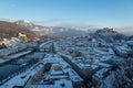 Panorama Salzburg with view on fortress and river in winter, Austria Royalty Free Stock Photo