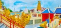 Panorama of Sam Sae Chu Hut Chinese Shrine courtyard, Phuket City, Thailand Royalty Free Stock Photo