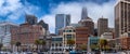 Panorama of the San Francisco business district from the Ferry Terminal Building Royalty Free Stock Photo