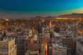 Panorama of Sanaa at night, Yemen Royalty Free Stock Photo