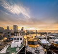 Panorama from ÃÅsanbashi Pier port where colorful fishing boats