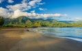 Panorama of the sandy beach at Hanalei with pier and bay Royalty Free Stock Photo