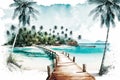 Panorama sandy tropical beach with coconut tree