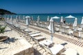 Panorama of Sani beach, Kassandra, Chalkidiki, Greece Royalty Free Stock Photo