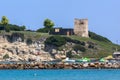 Panorama of Sani beach, Kassandra, Chalkidiki, Greece Royalty Free Stock Photo