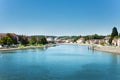 Panorama of Saone river from bridge in Gray town