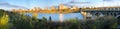 Panorama of Saskatoon, Canada city center by river Royalty Free Stock Photo