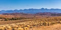 Panorama of scarce vegetation on rolling hills. Royalty Free Stock Photo