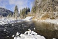 Panorama scene with ice and snow at river in Bavaria Royalty Free Stock Photo