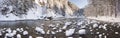 Panorama scene with ice and snow at river in Bavaria Royalty Free Stock Photo