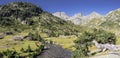 Panorama scenery with mountain river surrounded by French Pyrenees High mountains, National park, France Royalty Free Stock Photo