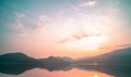 Panorama scenic of mountain lake with perfect reflection at sunrise Royalty Free Stock Photo