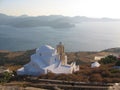 Traditional orthodox white church on sunset to Milo in the Cyclade Islands in Greece.