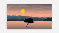 Panorama of sea sunset or ocean sunrise. Vector illustration Colorful sunset in wild valley. Windy sky. Brown tones Royalty Free Stock Photo