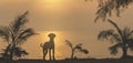 Panorama Sea sunset. Silhouette of a dog on the background of a sea sunset Royalty Free Stock Photo