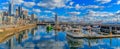 Panorama of Seattle waterfront with the city skyline on a sunny Royalty Free Stock Photo