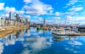 Panorama of Seattle waterfront with the city skyline on a sunny Royalty Free Stock Photo