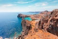 Panorama of the secret beach in Lindos city from the Acropolis, Rhodes island, Greece Royalty Free Stock Photo