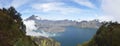 Panorama of Segara Anak on Mount Rinjani crater lake, taken from Royalty Free Stock Photo