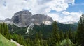 Panorama of the Sella massif on the way to Sella Pass in Dolomites