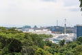 Panorama with Sentosa Island and Cable Car seen from Mount Faber rainforest