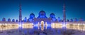 Panorama of Sheikh Zayed Grand Mosque in Abu Dhabi near Dubai at night, UAE