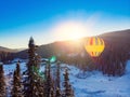 Panorama Sheregesh ski resort in winter, landscape on mountain and Balloon, aerial top view Kemerovo region Russia Royalty Free Stock Photo