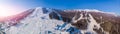 Panorama Sheregesh ski resort in winter, landscape on mountain and hotels, aerial top view Kemerovo region Russia Royalty Free Stock Photo