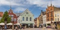 Panorama of shops at the central square of Haderslev Royalty Free Stock Photo