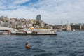 Panorama on the shore of the Bosphorus near Kabatash pier on a sunny day Royalty Free Stock Photo