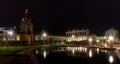 Panorama shot of the courtyard insdide the historic Zwinger building in Dresden at night Royalty Free Stock Photo