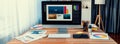 Various color palette idea display on computer screen. Scrutinize