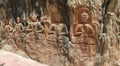 Panorama shot of Gyalwa Ringna 5 Dhyani Buddha rock statue which is located in Padum Royalty Free Stock Photo